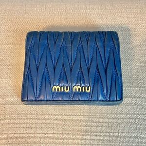 Miu Miu Small Blue Matelassé Leather Wallet